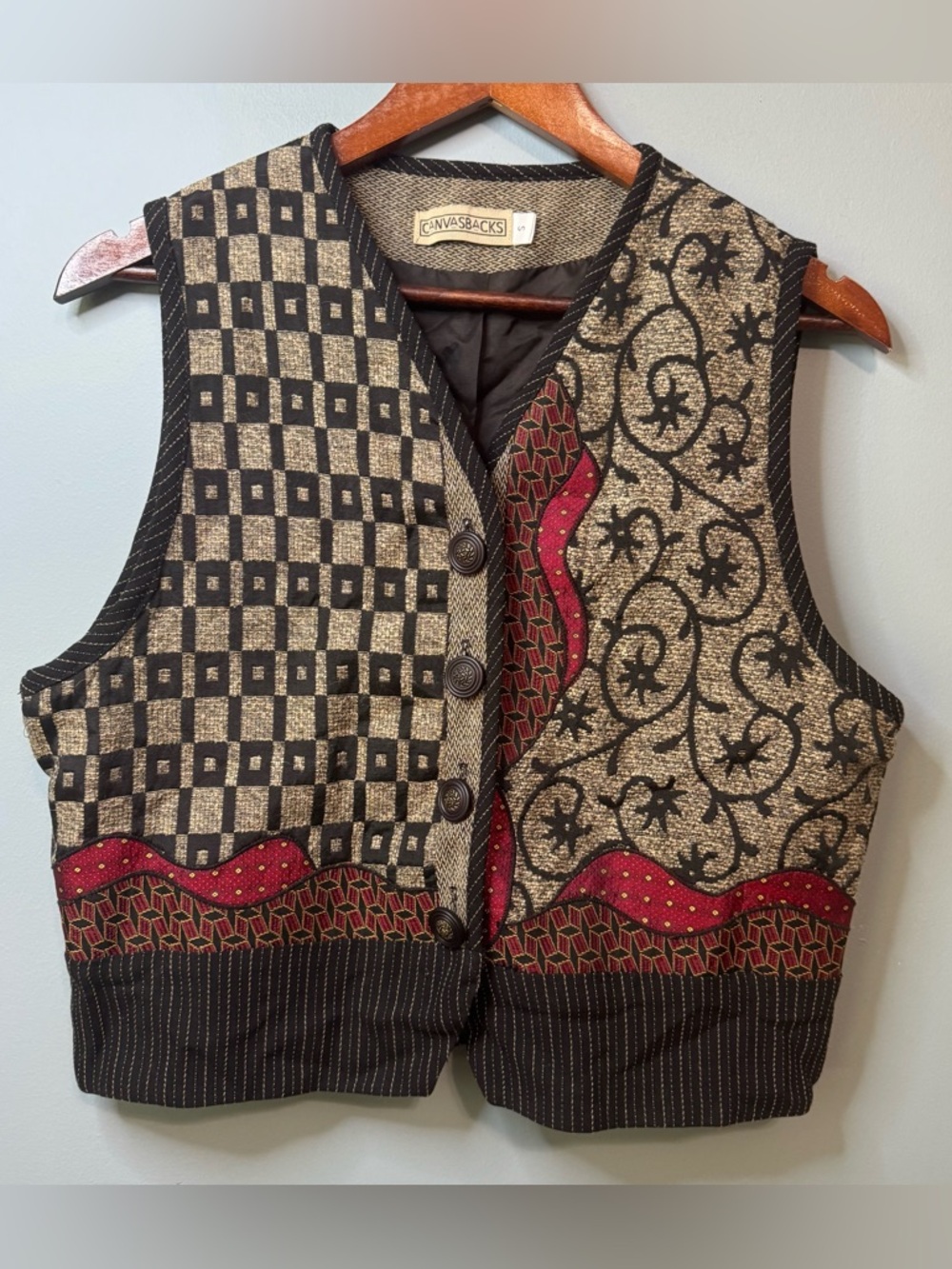 Vintage CANVASBACKS Mixed Media Tapestry Vest Small. Cottagecore Art To Wear